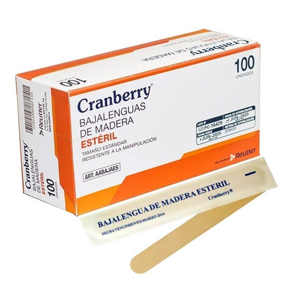 BAJA LENGUAS DE MADERA ESTERIL CRANBERRY 100 UNIDADES